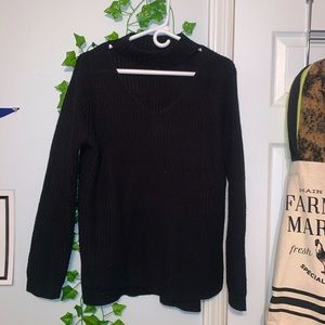 Front cut out black knit sweater